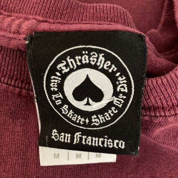 Vintage Thrasher Magazine T Shirt Mens Medium Skater Spellout  Burgundy White - Picture 4 of 10